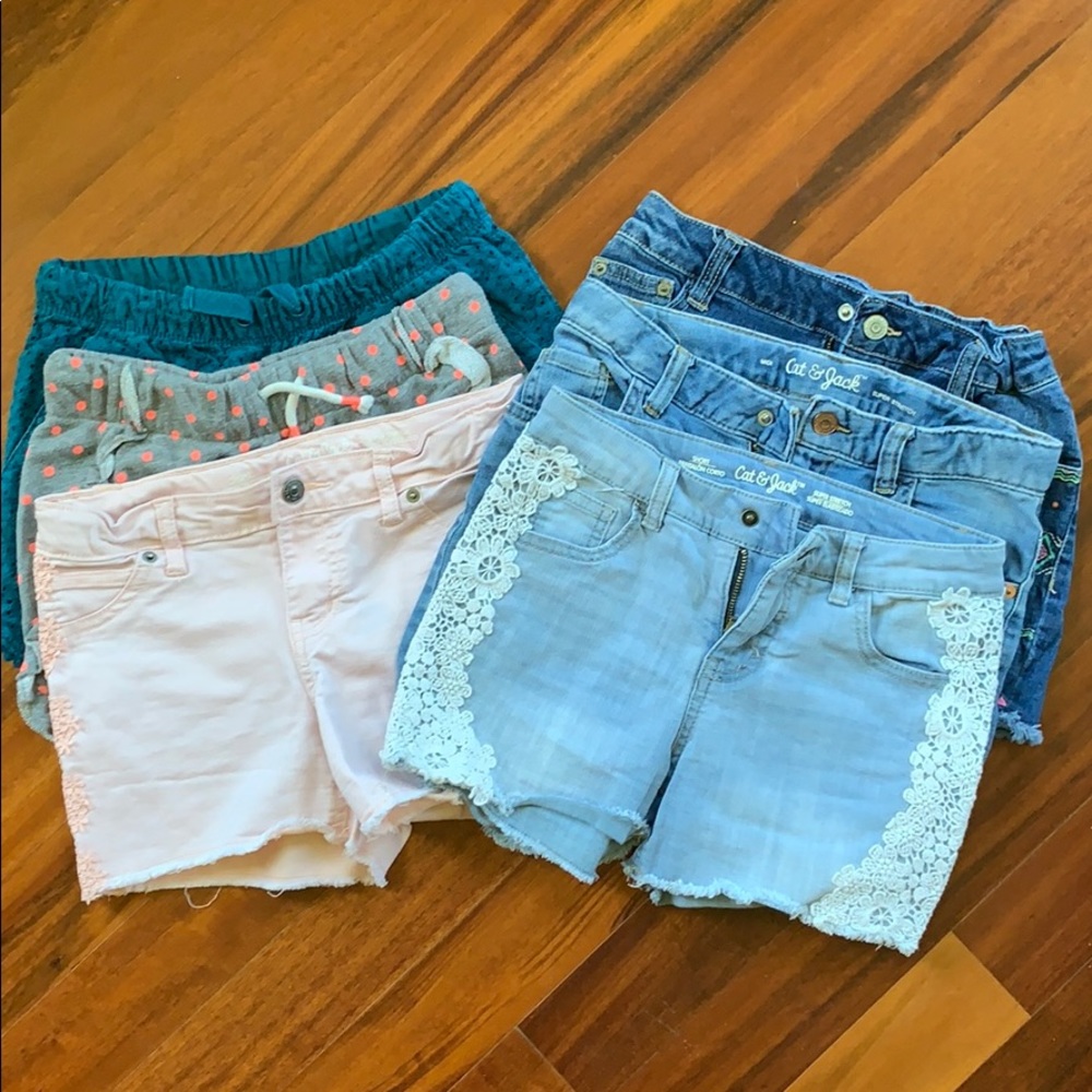 Girls denim jean lace boho shorts